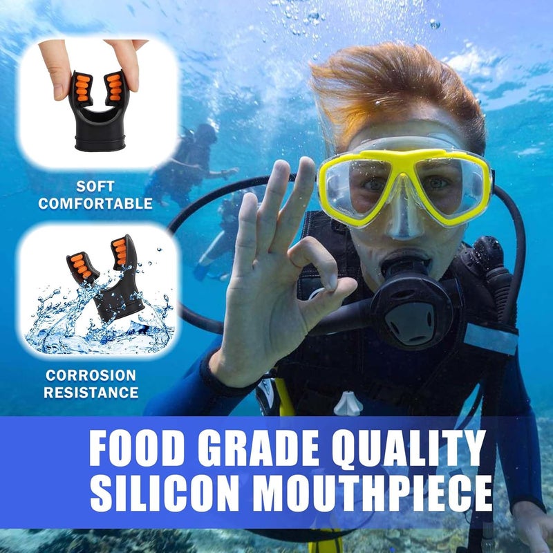 JUSTOOP Store Scuba Diving Mouthpiece, Silicone Snorkel Mouthpiece Regulator Replacement with Regulator Tie Fits Most Standard Regulators Scuba Diving Accessories, Orange/Black/Yellow/Green - Image 3